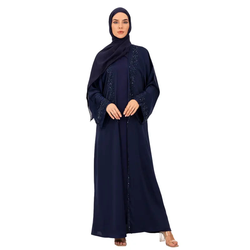 Navy Noor Embellished Kimono Set