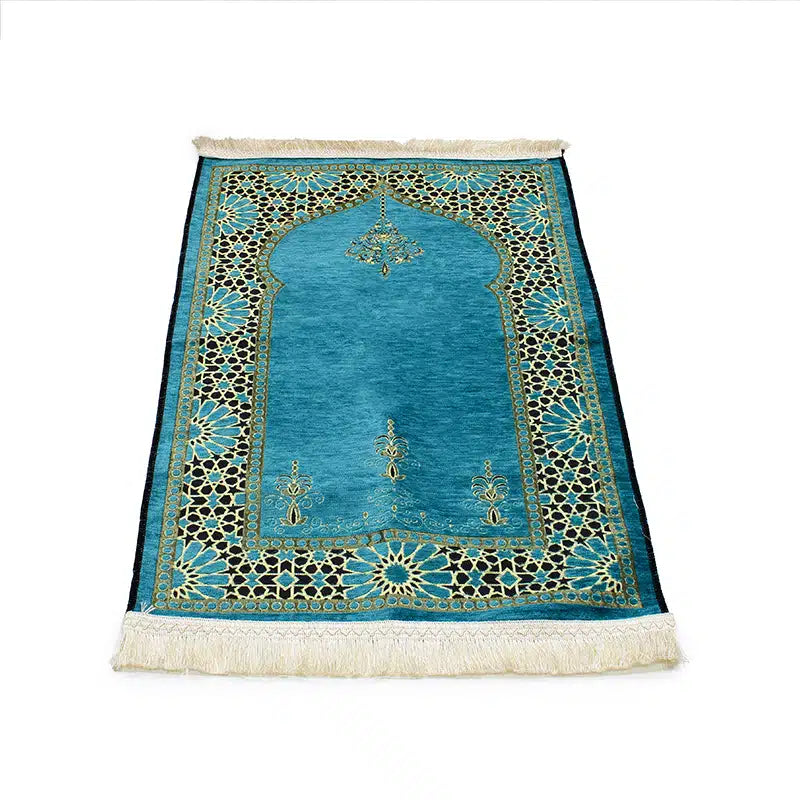 Detailed Teal Green Light Weight Prayer Mat for Kids