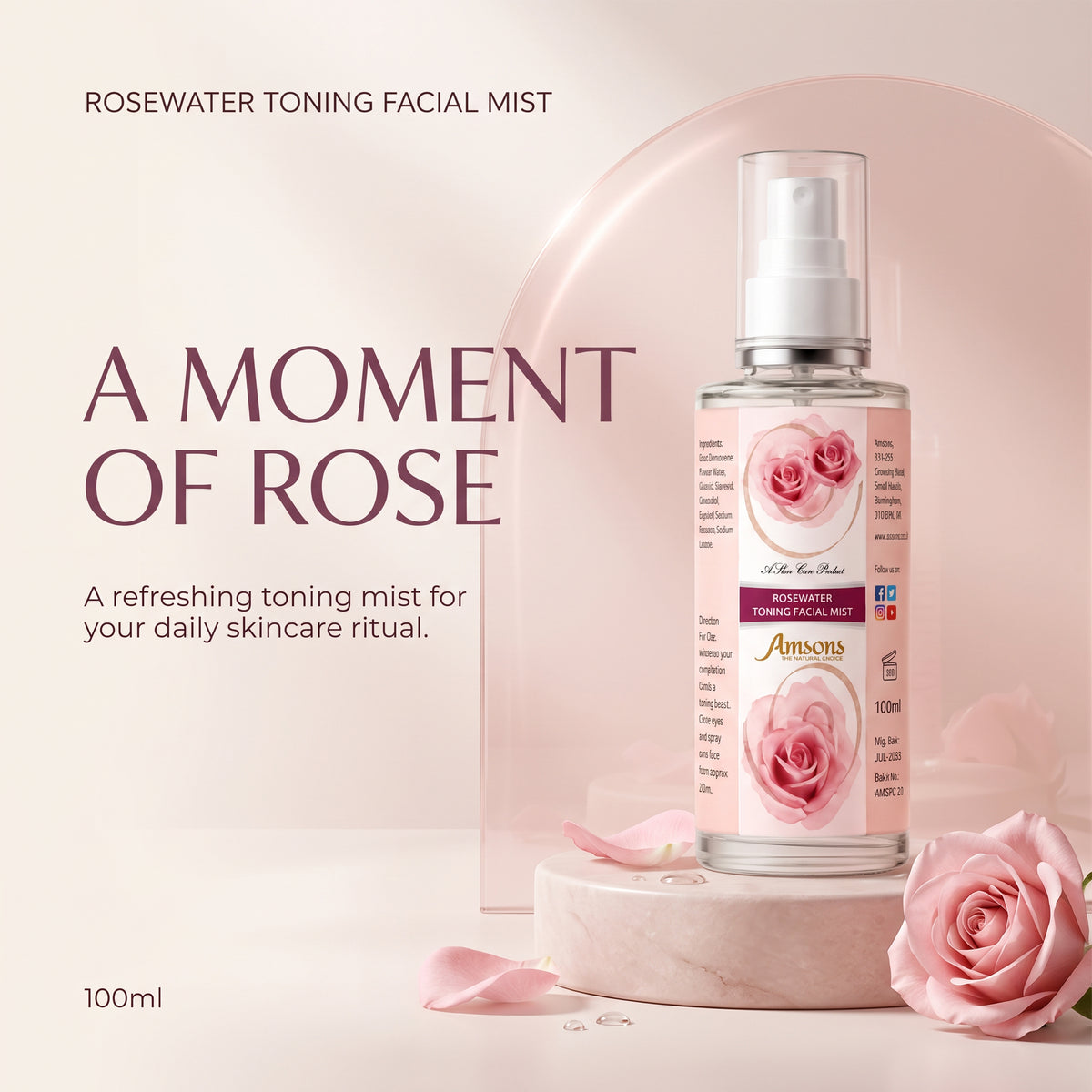 Rose Water Toning Facial Mist 100ml