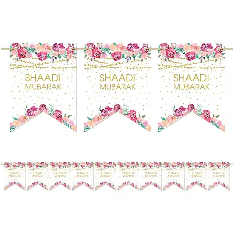 Shaadi Mubarak Bunting - 10 Double-Sided Flags