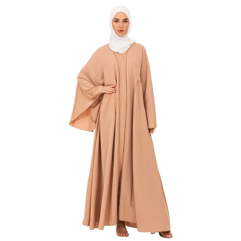 Gold Multi Embellished Umbrella Buttoned Abaya