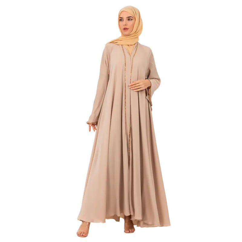 Gold Ayla Umbrella Cut Buttoned Abaya
