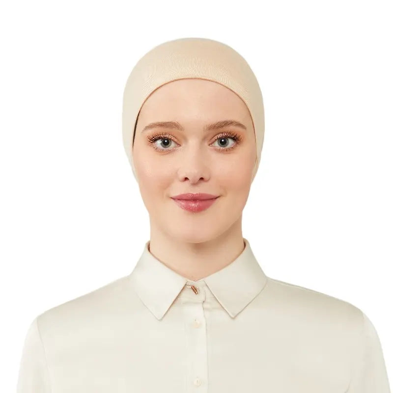 Women's Tie & Net Bone Beige Hijab Cap