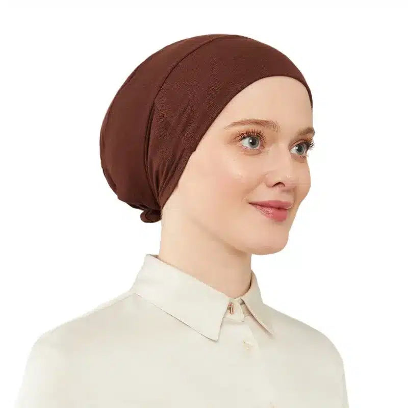 Women's Tie & Net Bone Chocolate Hijab Cap