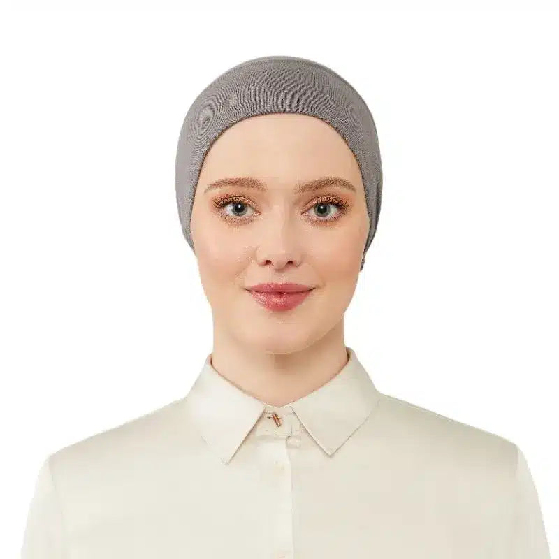 Women's Tie & Net Bone Grey Hijab Cap