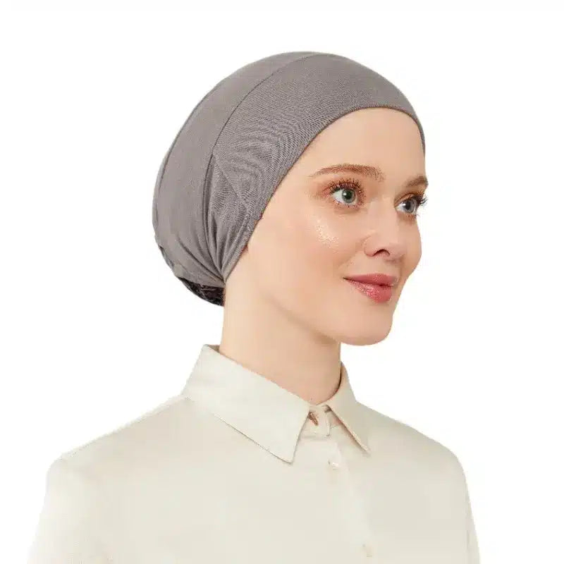 Women's Tie & Net Bone Grey Hijab Cap