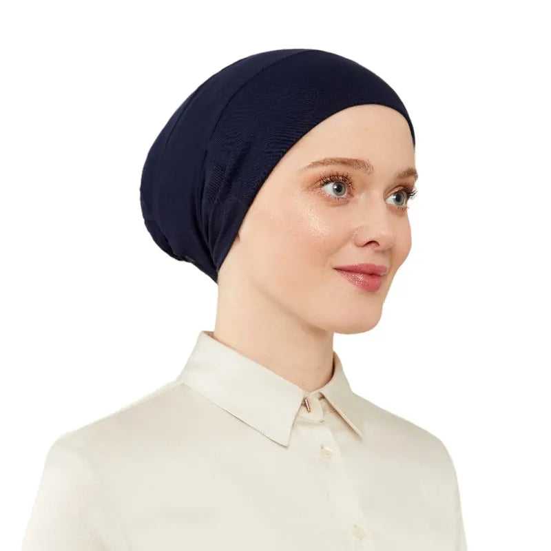 Women's Tie & Net Bone Navy Hijab Cap