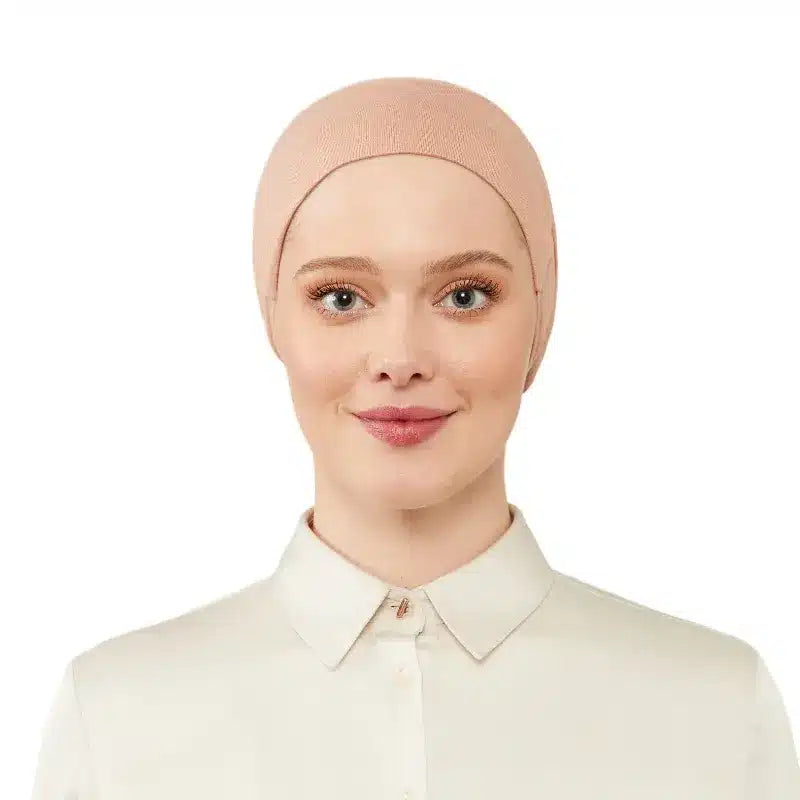 Women's Tie & Net Bone Peach Hijab Cap