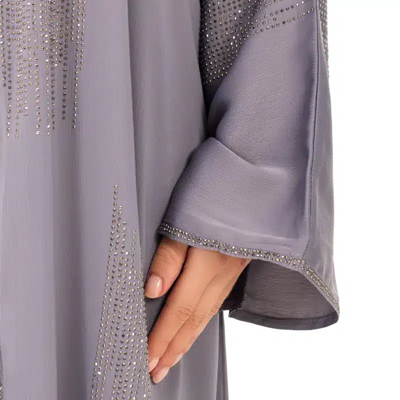 Luxury Sequenced Buttoned Grey Abaya