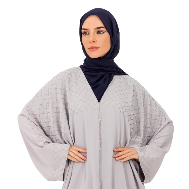 Grey Elite Diamond Batwing Abaya