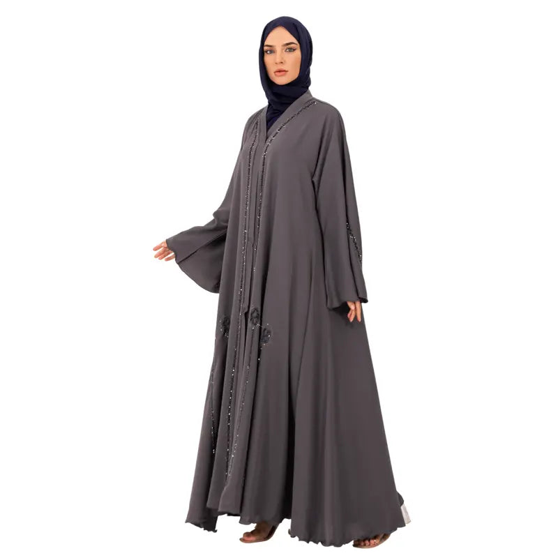 Glorious Buttoned Grey Abaya