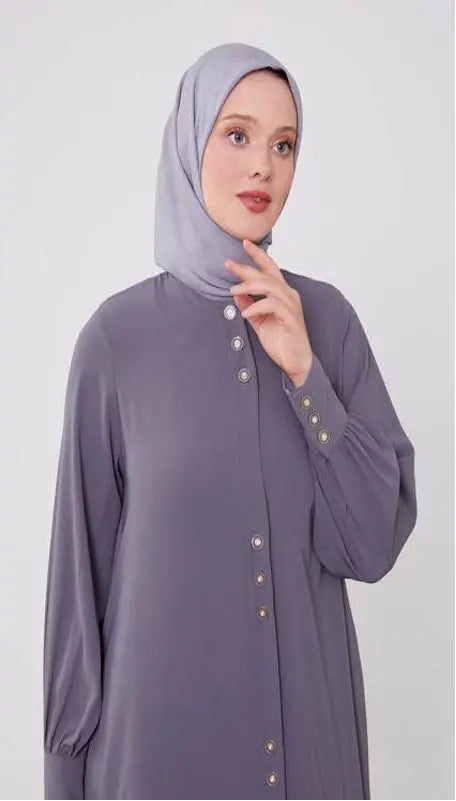 Women Grey Classic Button Abaya