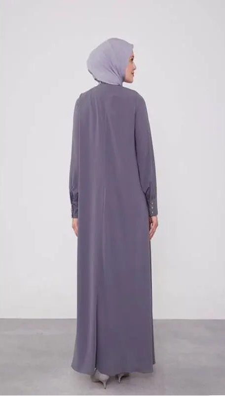 Women Grey Classic Button Abaya