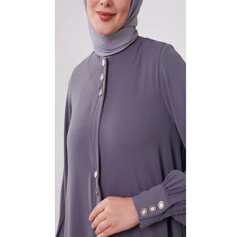 Women Grey Classic Button Abaya