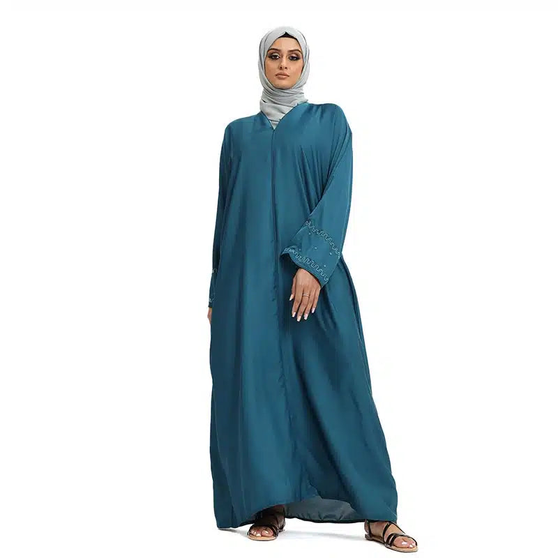 Faiza Beaded Sleeve Teal Abaya