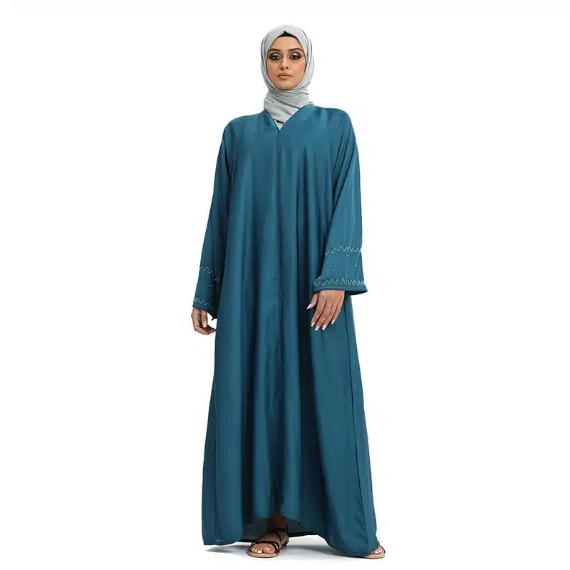 Faiza Beaded Sleeve Teal Abaya