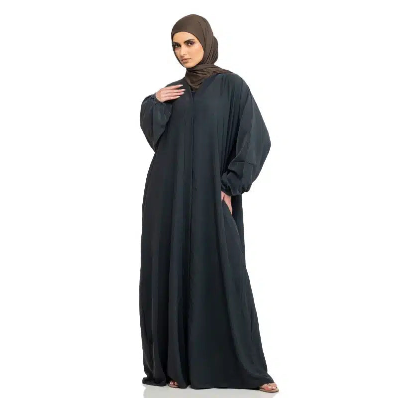 Maryam Button Dark Grey Abaya