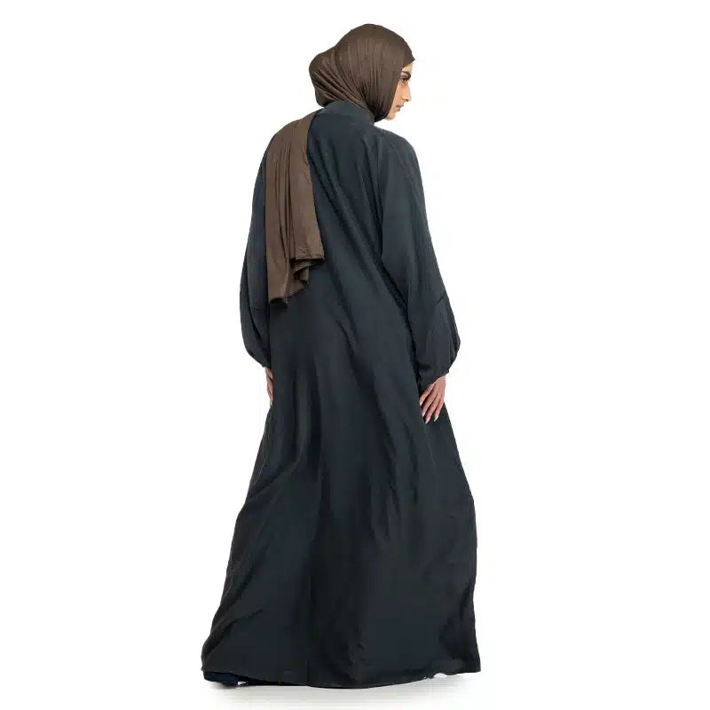 Maryam Button Dark Grey Abaya