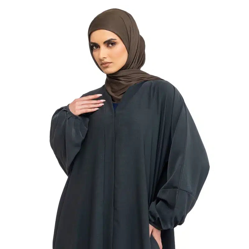 Maryam Button Dark Grey Abaya