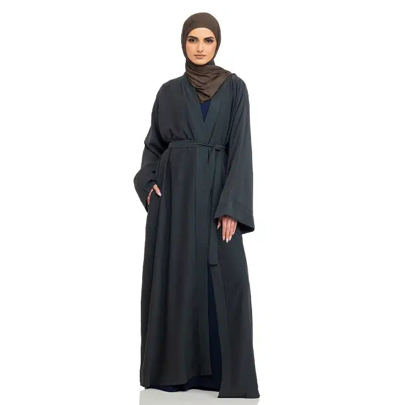 Amani Belted Dark Grey Abaya