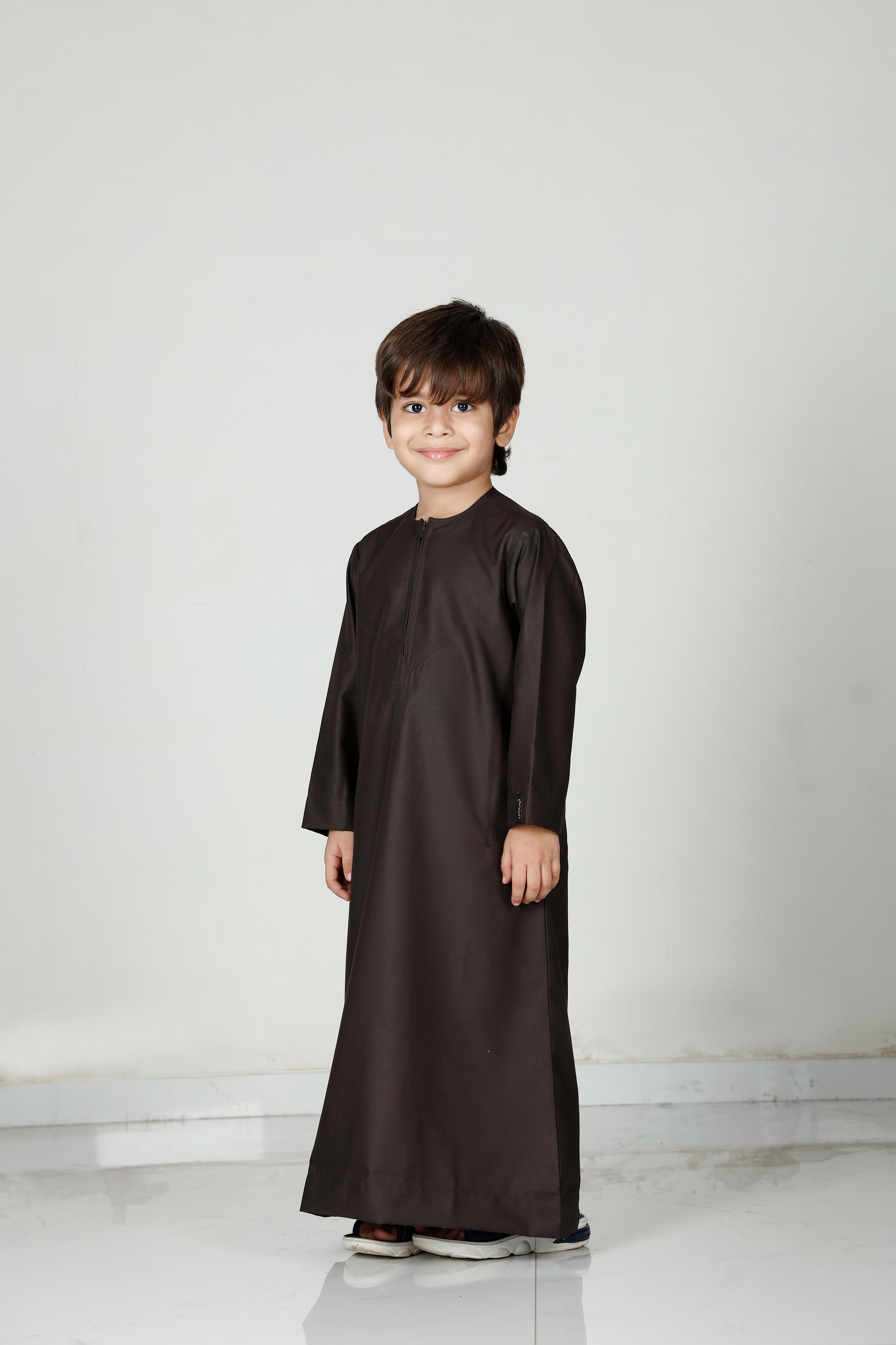 Kids Omani Thobe Brown 101 Col 32
