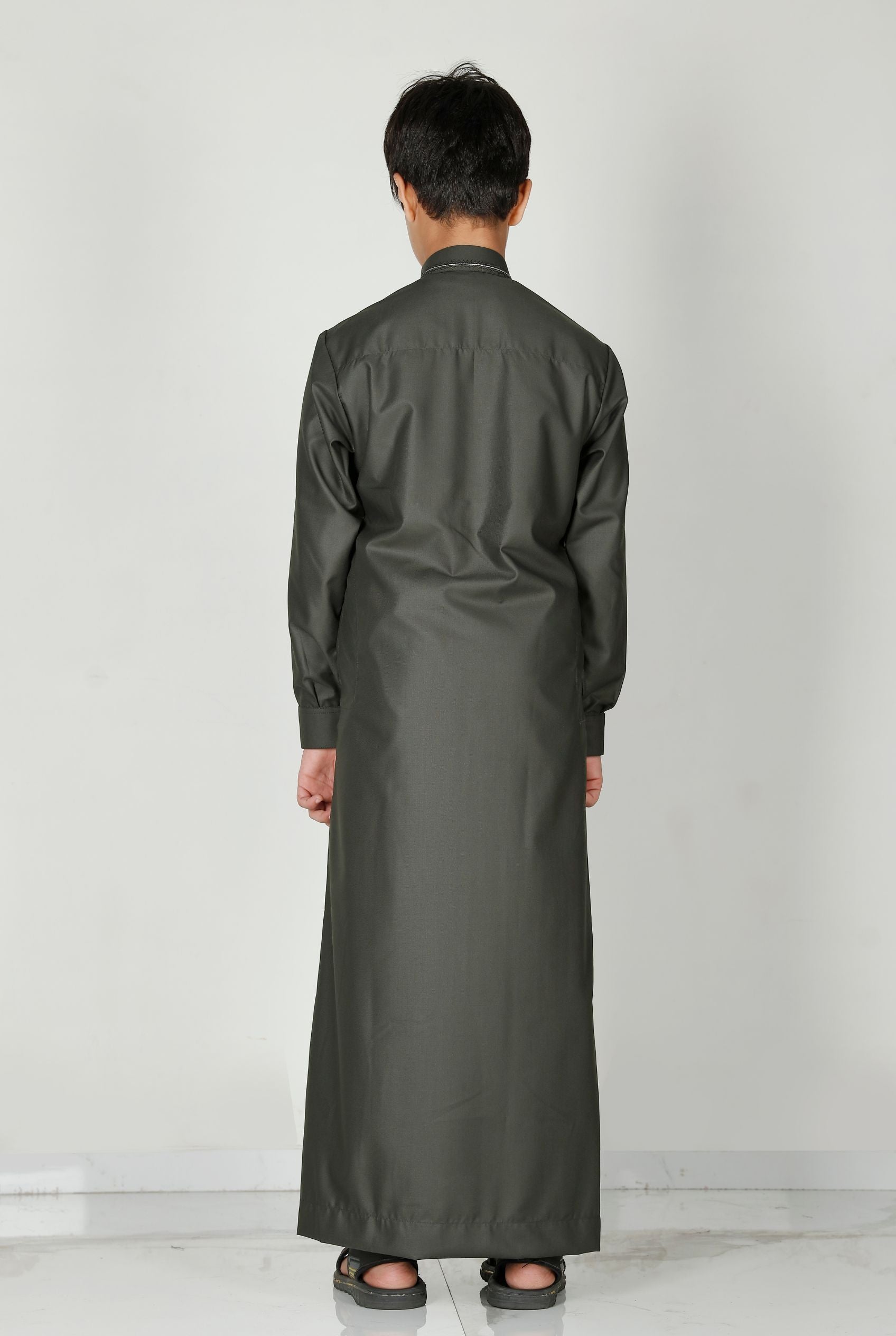 Premium Collared Kids Thobe Olive 110 Col 15
