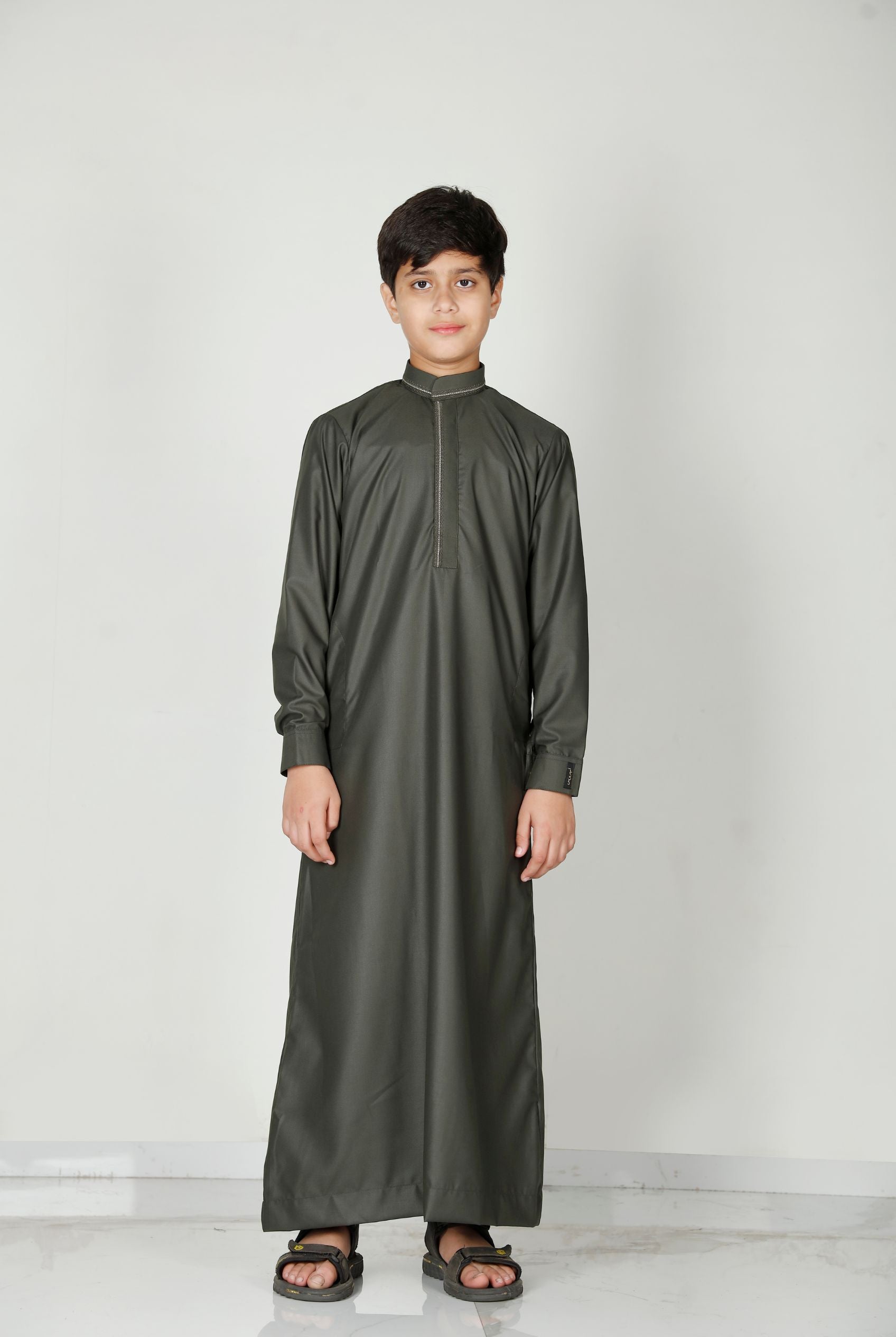 Premium Collared Kids Thobe Olive 110 Col 15