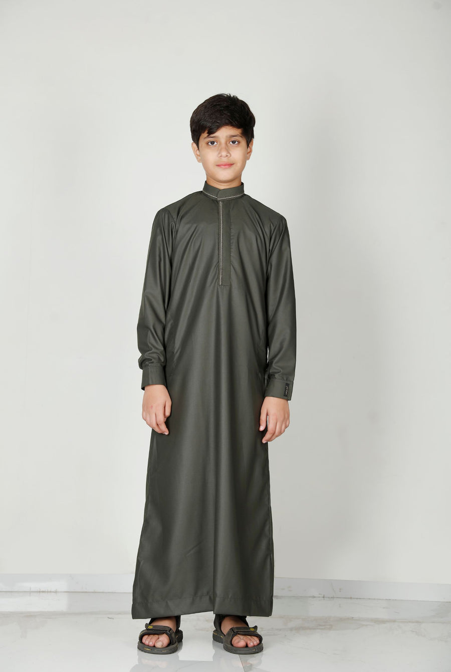 Premium Collared Kids Thobe Olive 110 Col 15