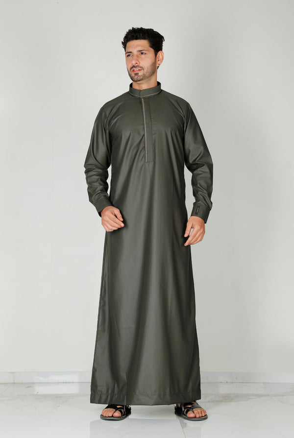 Premium Collared Thobe Olive 110 Col 15