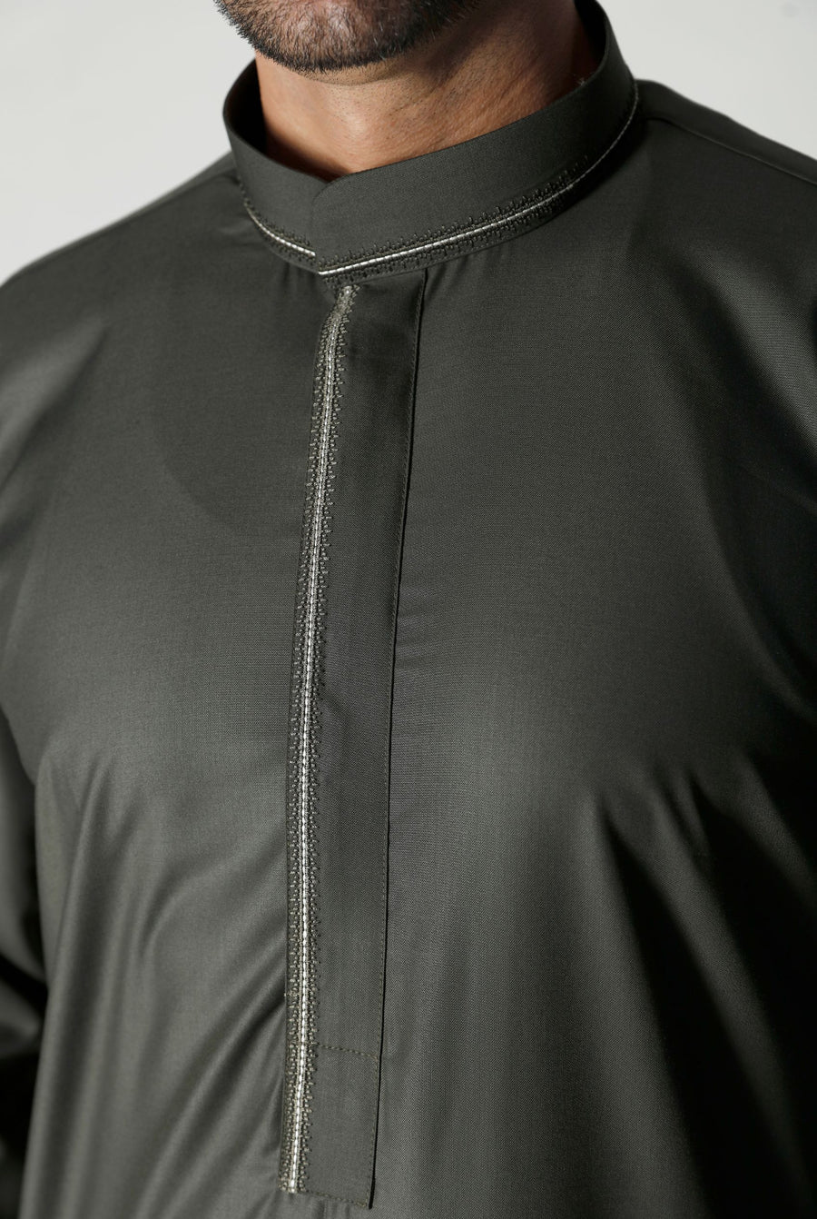 Premium Collared Thobe Olive 110 Col 15