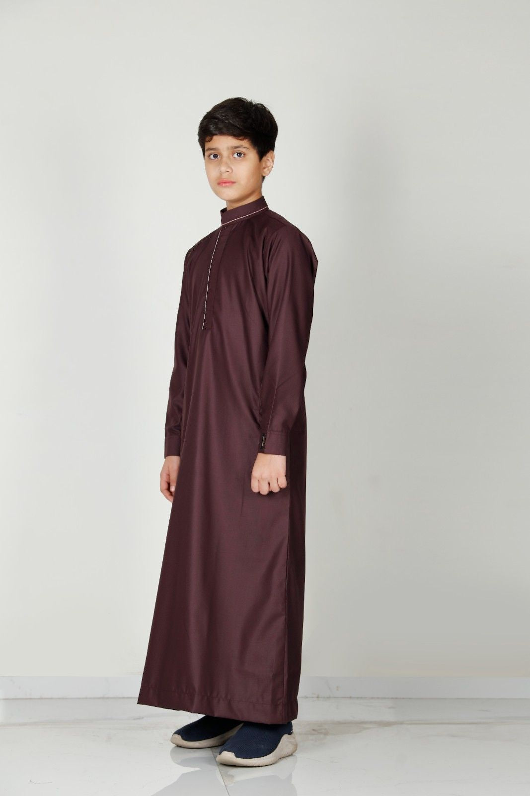 Premium Collared Kids Thobe Burgundy 110 Col 7