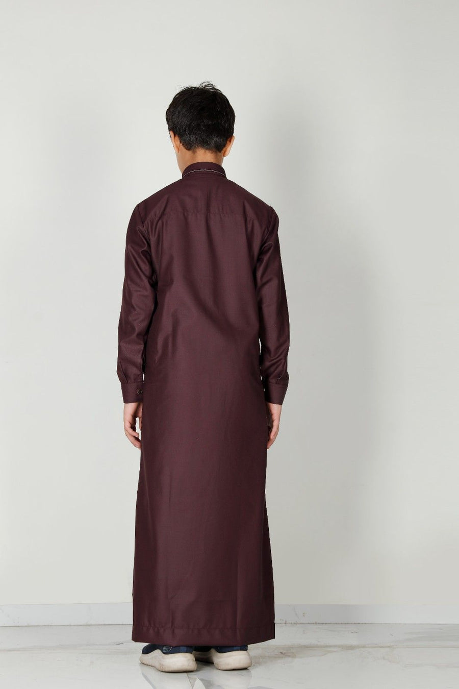 Premium Collared Kids Thobe Burgundy 110 Col 7