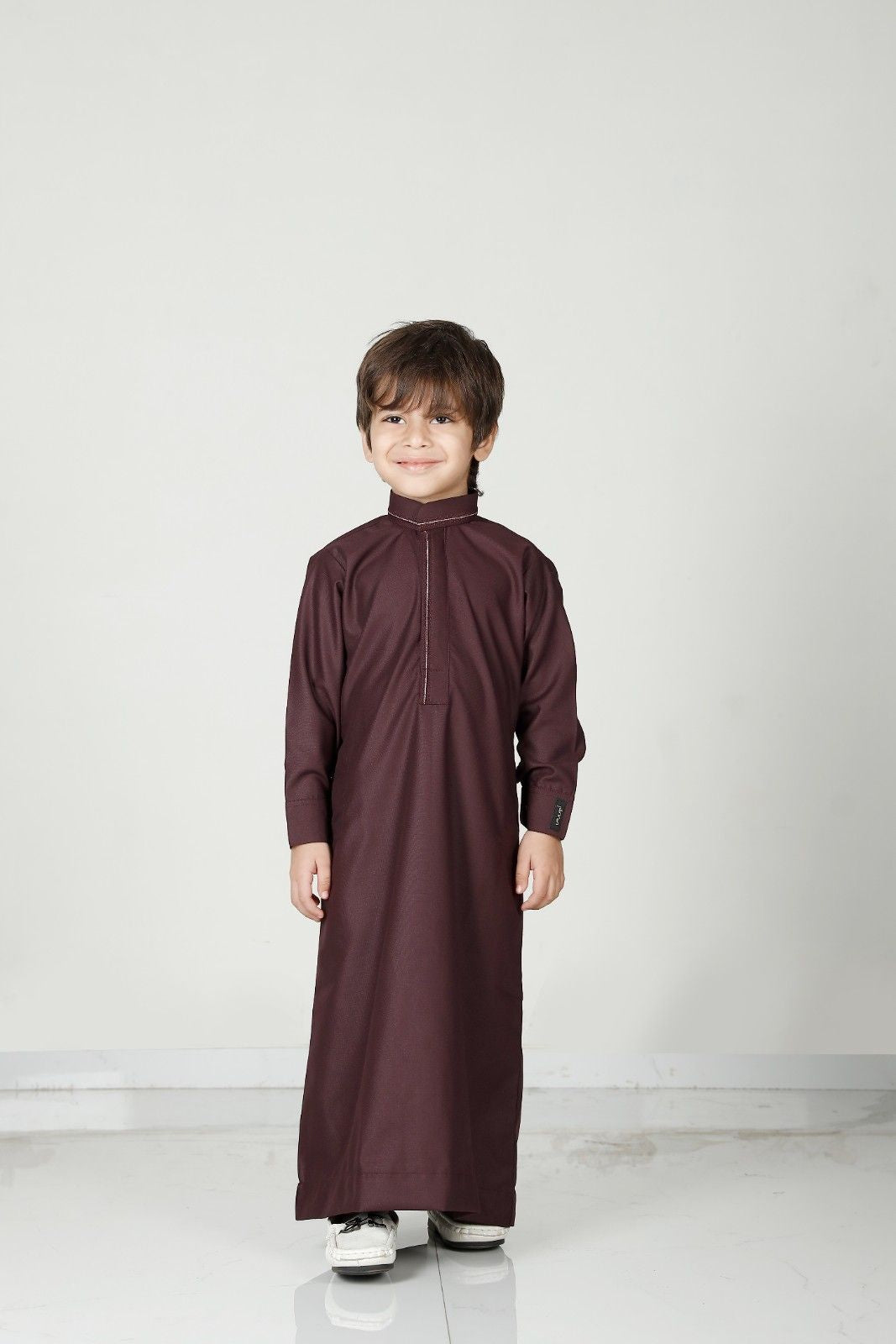 Premium Collared Kids Thobe Burgundy 110 Col 7