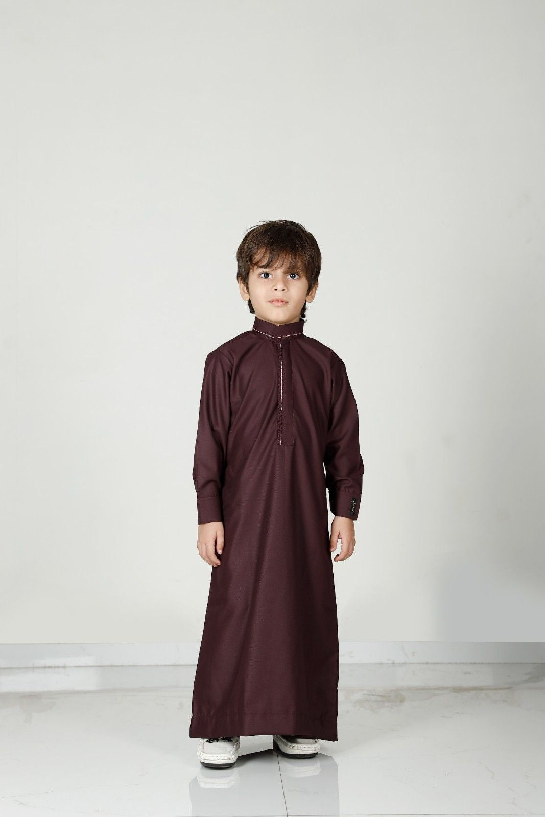 Premium Collared Kids Thobe Burgundy 110 Col 7