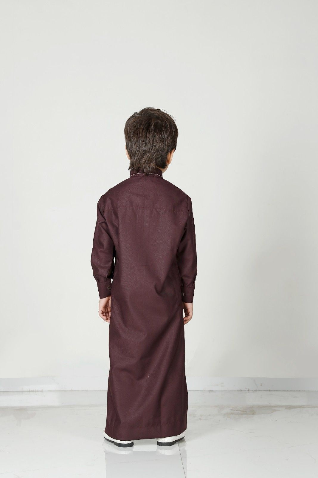 Premium Collared Kids Thobe Burgundy 110 Col 7