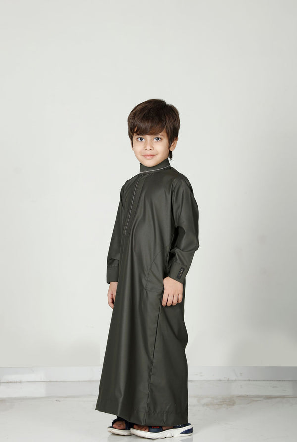 Premium Collared Kids Thobe Olive 110 Col 15
