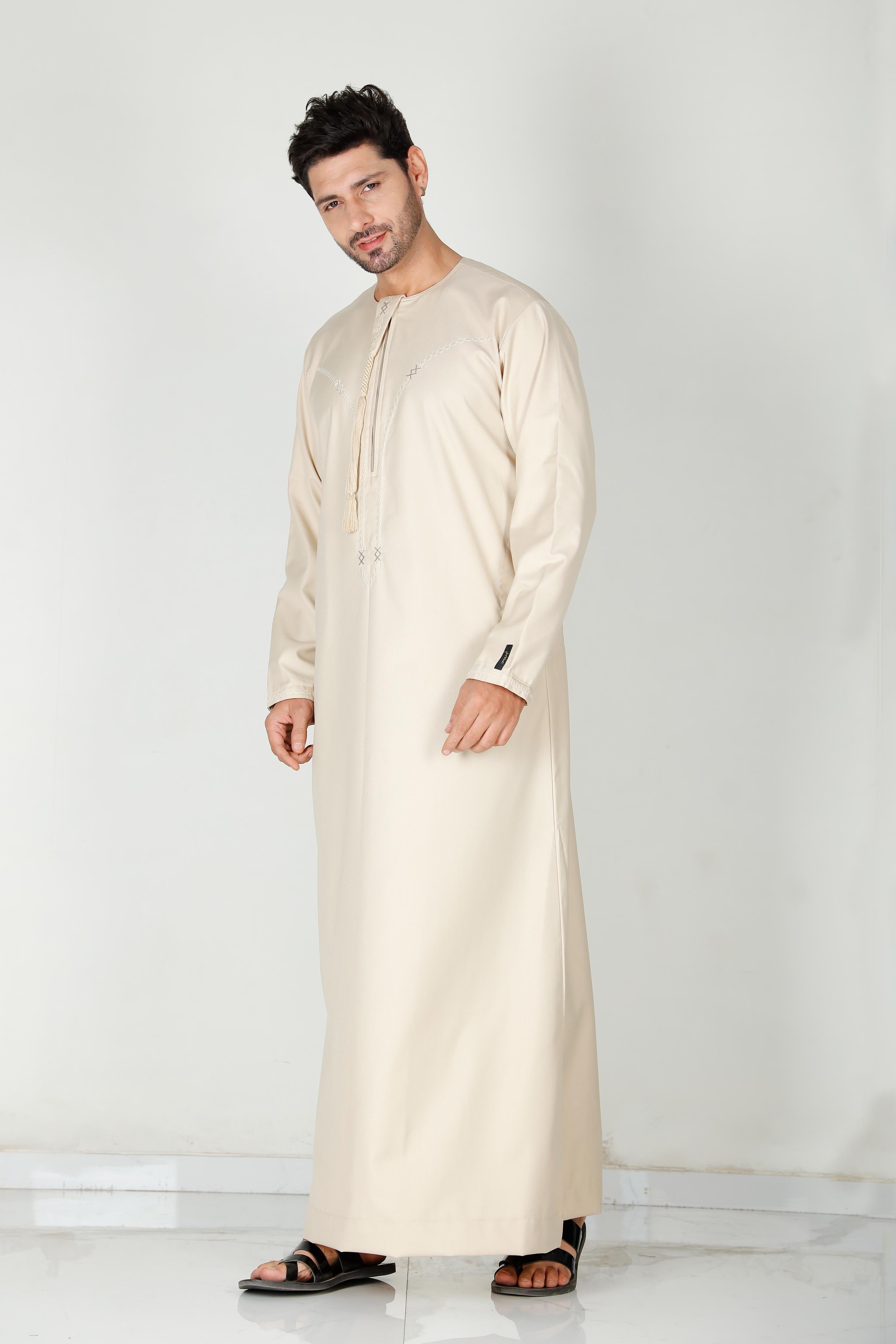 Mens Tasselled Thobe Beige 114 Col 4