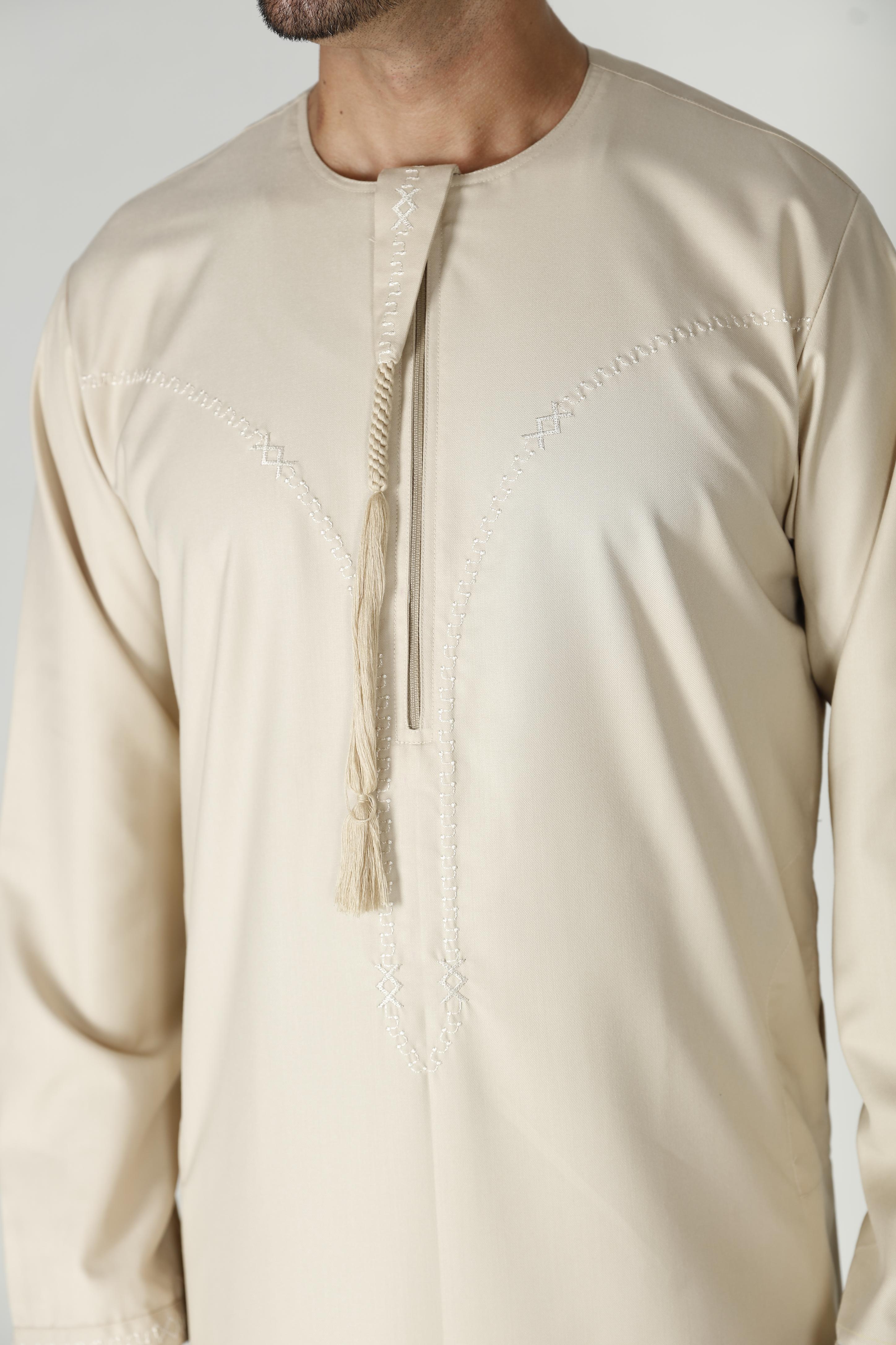 Mens Tasselled Thobe Beige 114 Col 4