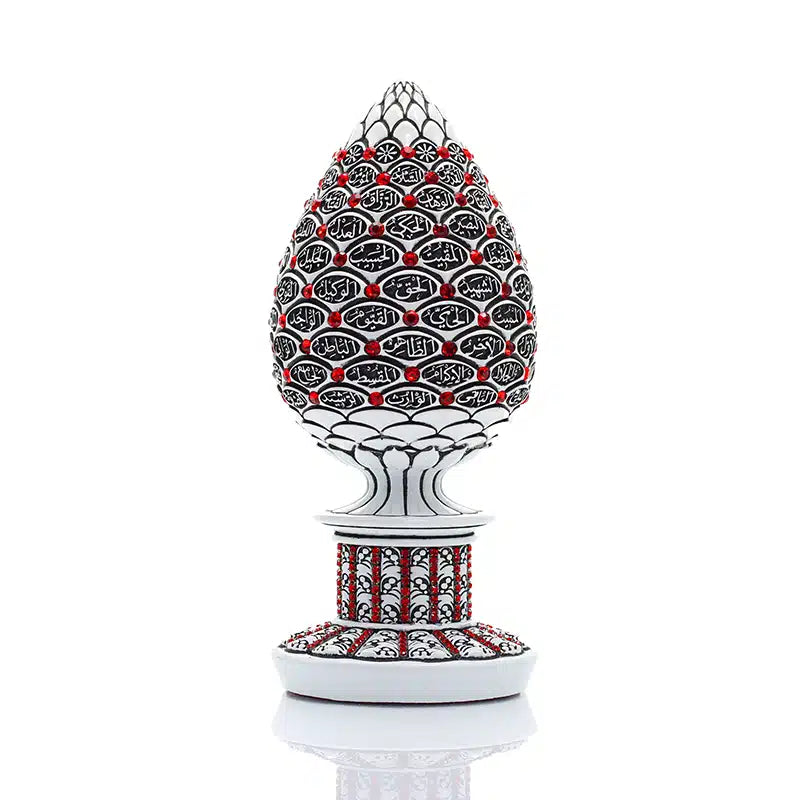 White & Red Sculpted 99 Names Of Allah Pine Ornament (0155)