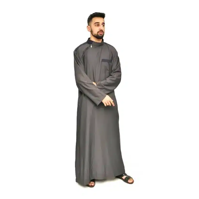 Men's Collared Two Tone Charcoal & Grey Thobe 467- Dark Grey