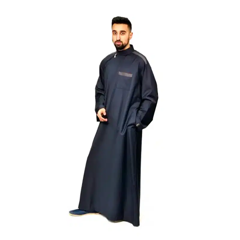 Mens Collared Two Tone Navy & Beige Thobe 467- Navy Blue