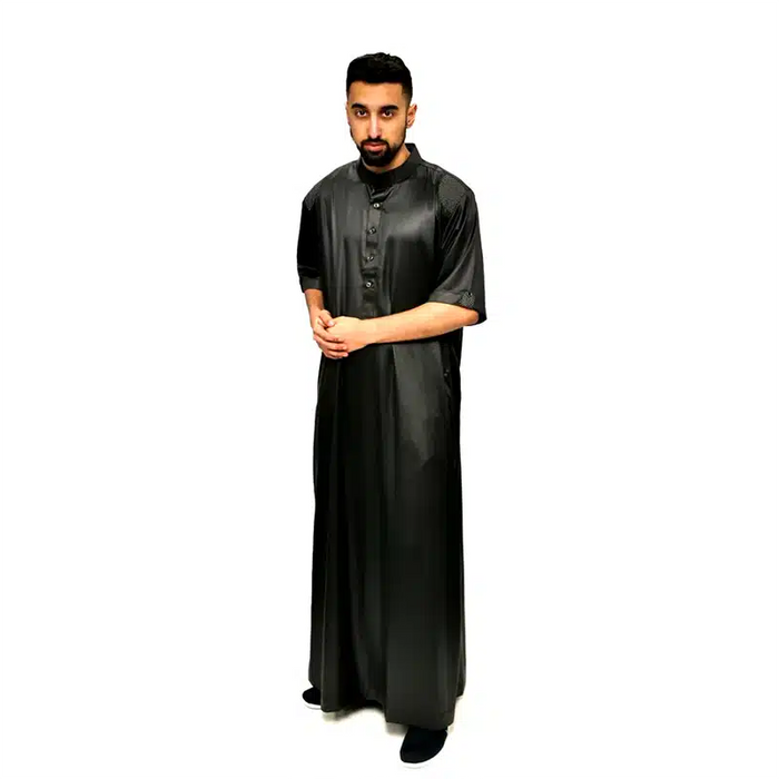 Men's Half Sleeve Collared Black Thobe 822- 822