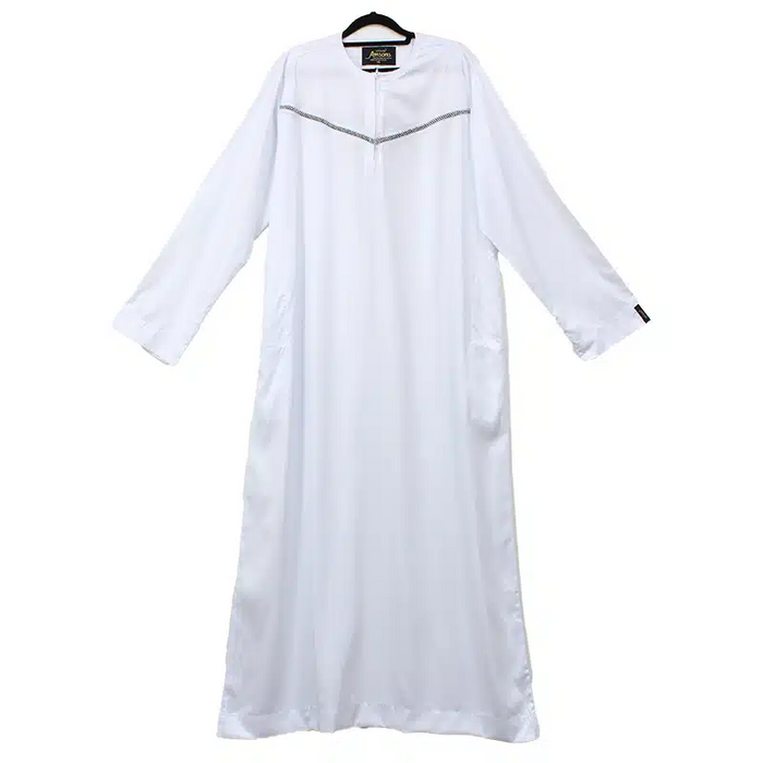 Omani Satin Tasseled White Designer Thobe