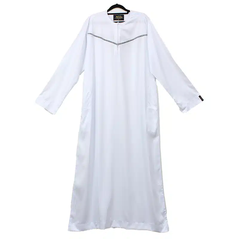 Omani Satin Tasseled White Designer Thobe