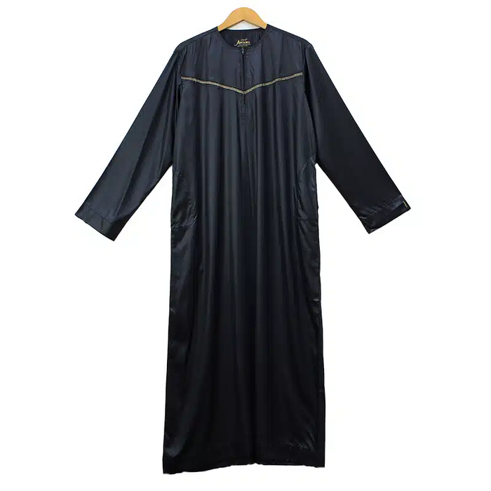 Omani Satin Tasseled Black Designer Thobe