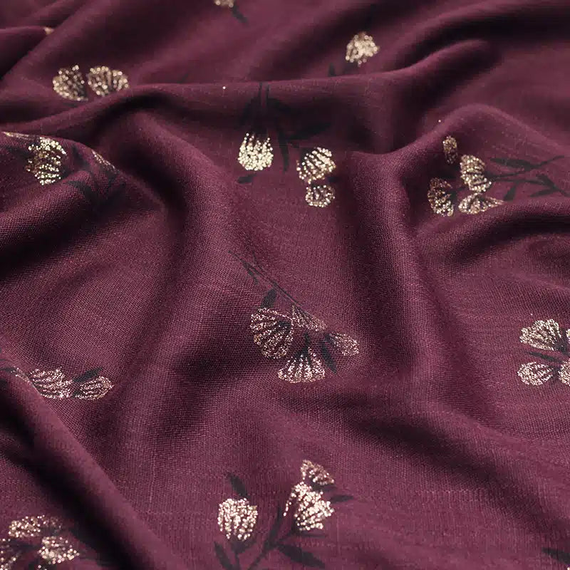 Shimmer Printed Cotton Dark Maroon Hijab