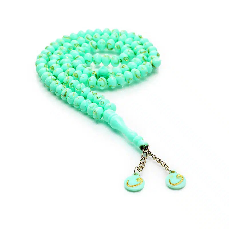 100 Bead Mint Blue & Gold Tasbih