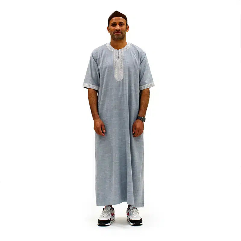 Moroccan Half Sleeve Cloud Grey Thobe 1076-02