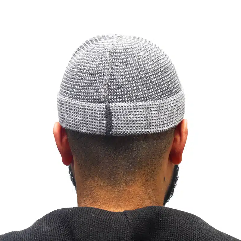 Men's Two Tone Light Grey Checkered Kufi