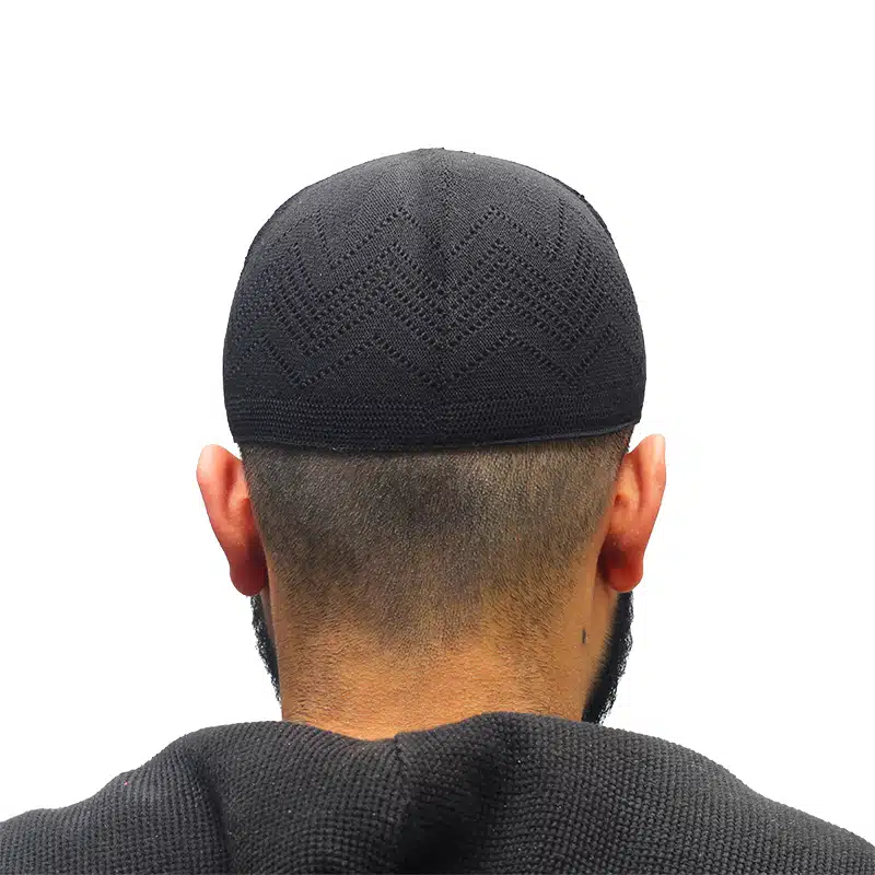 Men's Knitted Cotton Black Prayer Kufi
